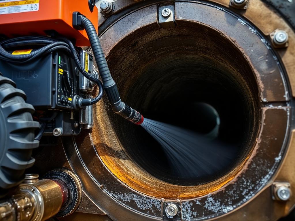 Hydro jetting sewer line cleaning